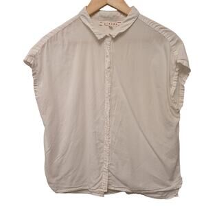 Xirena‎ Ruffle Trim Button Front Blouse White 100% Cotton Relaxed Spring Femme